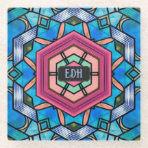 Blue and Pink Geometric Art Deco with own Initials