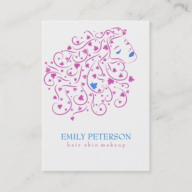 Blue And Pink Glitter Floral Hair Business Card (Front)