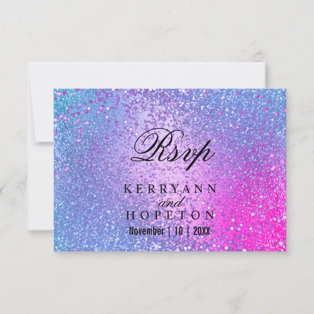 Blue and Pink Glitter - RSVP (Front)
