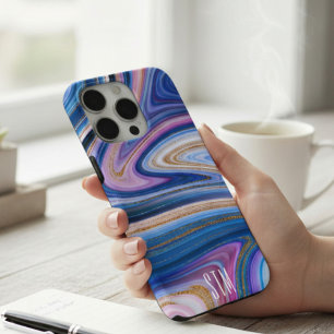 Blue and Pink Gold Marble Agate Monogram iPhone X Case