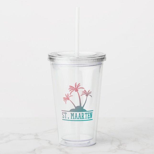 Blue and Pink Gradient St Maarten | Sint Martin Acrylic Tumbler (Front)
