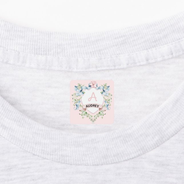 Blue and Pink Grandmillennial Ribbon Crest  (Affixed)