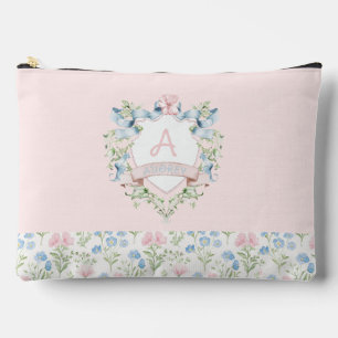 Blue and Pink Grandmillennial Ribbon Crest  Baby  Accessory Pouch