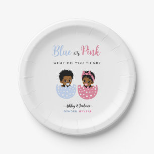 Blue and Pink Hatched African American Egg Baby Paper Plate