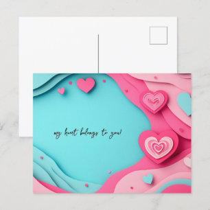 Blue and Pink Hearts Papercut Valentine's Day Postcard