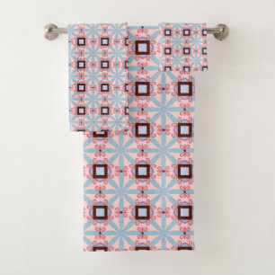 Blue and pink hues geometric patterned bath towel set
