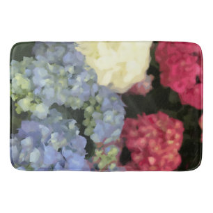 Blue and Pink Hydrangea Digital Flower Painting Bath Mat