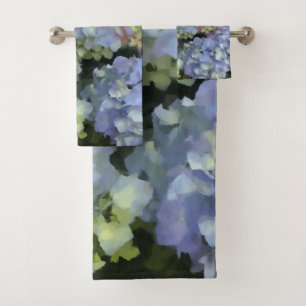 Blue and Pink Hydrangea Digital Flower Painting Bath Towel Set