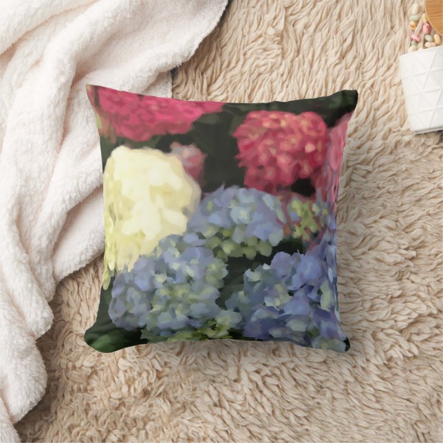Blue and Pink Hydrangea Digital Flower Painting Cushion (Blanket)