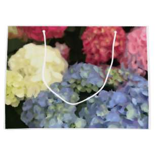 Blue and Pink Hydrangea Digital Flower Painting Large Gift Bag