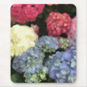 Blue and Pink Hydrangea Digital Flower Painting Mouse Mat