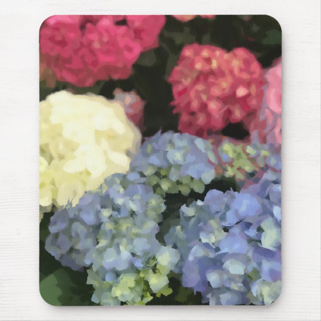 Blue and Pink Hydrangea Digital Flower Painting Mouse Mat (Front)