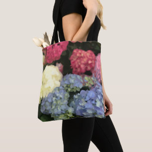 Blue and Pink Hydrangea Digital Flower Painting Tote Bag