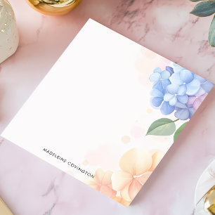 Blue and Pink Hydrangea Floral Personalised Name Notepad