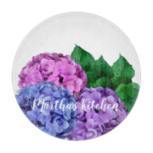 Blue and Pink Hydrangea Flowers Personalised  Cutting Board