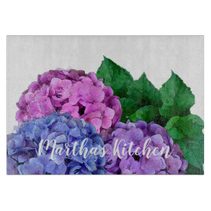 Blue and Pink Hydrangea Flowers Personalised  Cutting Board
