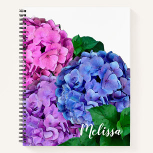 Blue and Pink Hydrangea Flowers Personalised Notebook