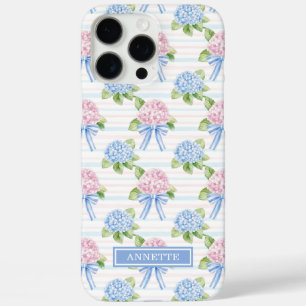 Blue and Pink Hydrangeas Striped iPhone 16 Pro Max Case