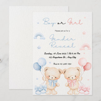Blue and Pink Illustrated Gender Reveal Invitation