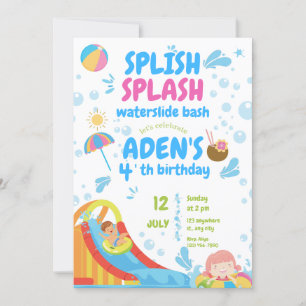 Blue and Pink Inflatable Pool Party Birthday Invitation
