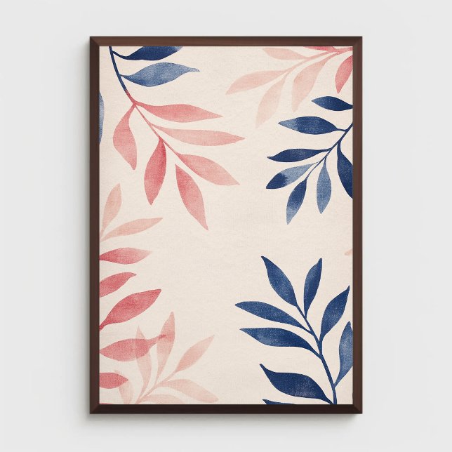 Blue and Pink Leaves Pattern on Pastel Pink Poster (Creator Uploaded)