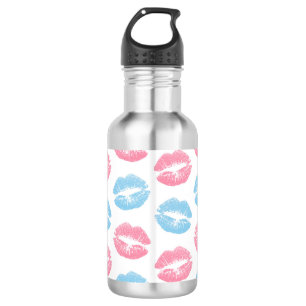 Blue and Pink Lips Pattern, Lipstick, Kiss 532 Ml Water Bottle