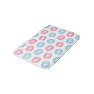 Blue and Pink Lips Pattern, Lipstick, Kiss Bath Mat