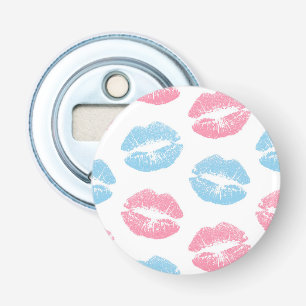 Blue and Pink Lips Pattern, Lipstick, Kiss Bottle Opener