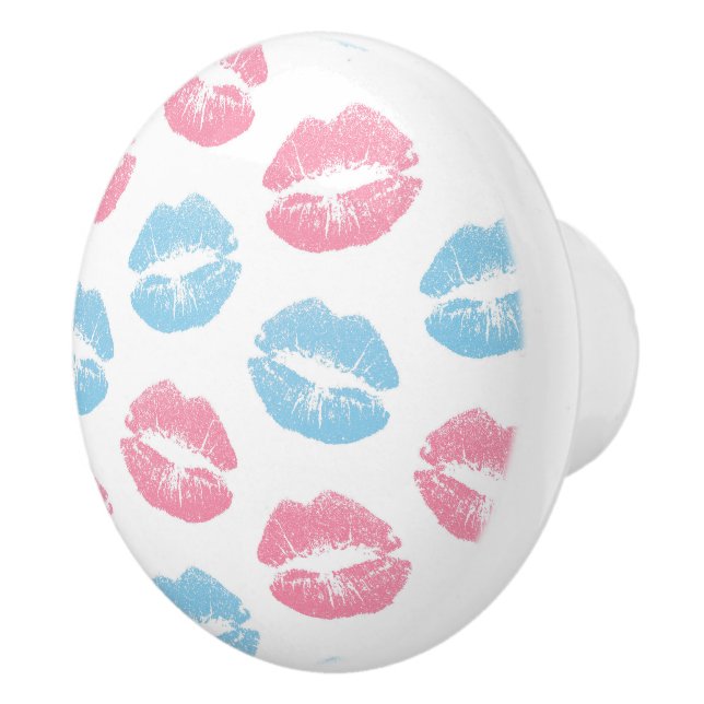 Blue and Pink Lips Pattern, Lipstick, Kiss Ceramic Knob (Right)