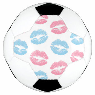 Blue and Pink Lips Pattern, Lipstick, Kiss Football