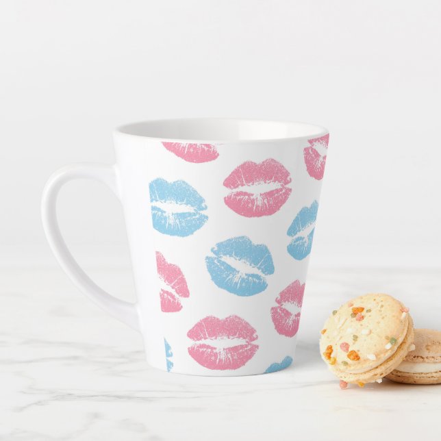 Blue and Pink Lips Pattern, Lipstick, Kiss Latte Mug (In Situ)