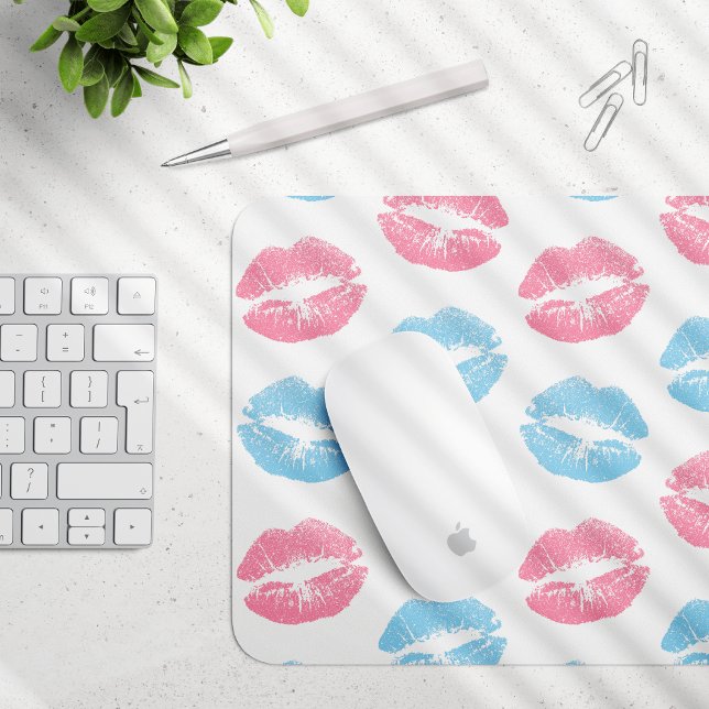Blue and Pink Lips Pattern, Lipstick, Kiss Mouse Mat (Creator Uploaded)