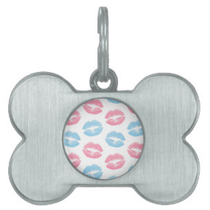 Blue and Pink Lips Pattern, Lipstick, Kiss Pet ID Tag