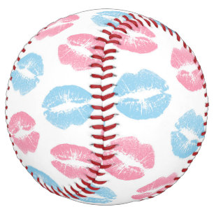 Blue and Pink Lips Pattern, Lipstick, Kiss Softball