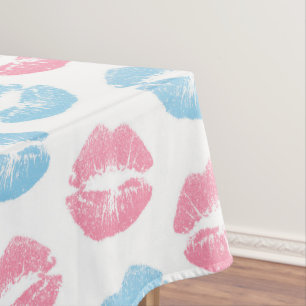 Blue and Pink Lips Pattern, Lipstick, Kiss Tablecloth