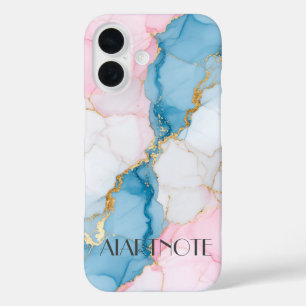 Blue and Pink Marble with Gold Veins iPhone 16 Case
