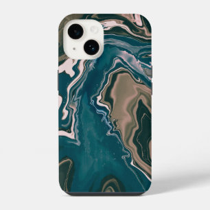Blue and pink marbled swirls iPhone 14 case