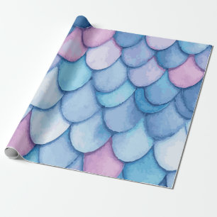 Blue and Pink Mermaid Scale Pattern Magical Pastel Wrapping Paper