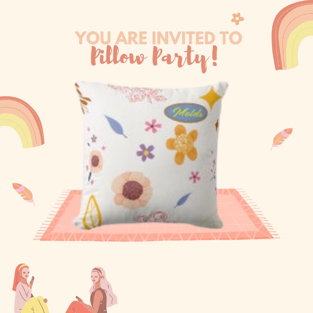 Blue and Pink Minimalist Frame Boundary Leaves  Cushion (Creator Uploaded)