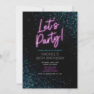 Blue and Pink Modern Birthday Party Invitation