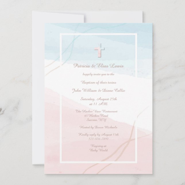 Blue and Pink Modern Religious Invitation (Front)