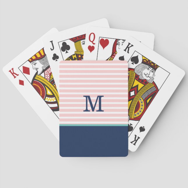 Blue and Pink Monogram Playing Cards (Back)