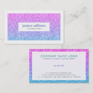 Blue and pink ombre glitter business card
