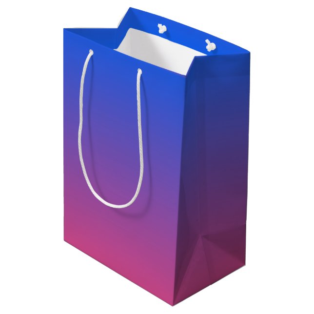 Blue and pink ombre gradient medium gift bag (Back Angled)
