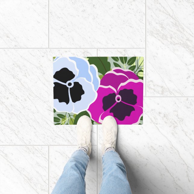 Blue and Pink Pansy Flower Doormat (Indoor)
