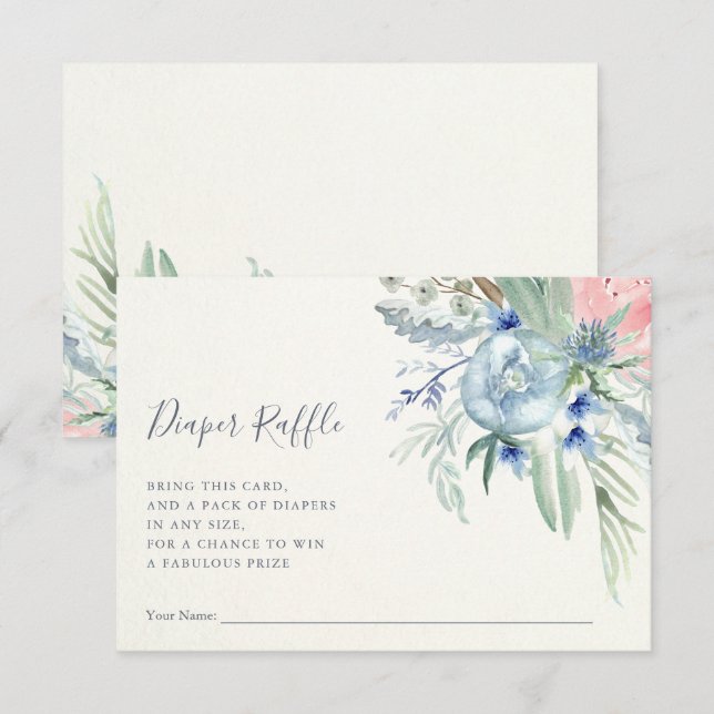 Blue and Pink Peony | Baby Shower Diaper Raffle Invitation (Front/Back)
