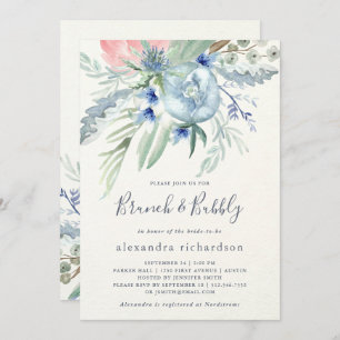 Blue and Pink Peony Bridal Brunch & Bubbly Invitation