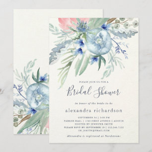 Blue and Pink Peony Bridal Shower Invitation