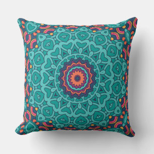 Blue and pink persian style seamless pattern cushion