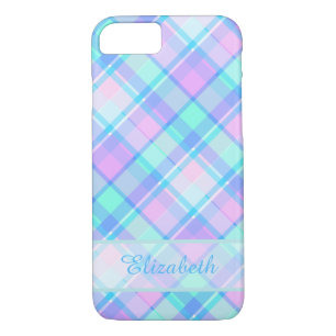 Blue and Pink Plaid Pattern Personalised iPhone 8/7 Case